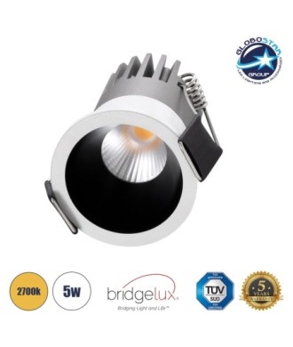 GLOBOSTAR® MICRO-S 60235 Χωνευτό Downlight Σποτ LED 5W 625lm 38° AC 220-240V IP20 Θερμό Λευκό 2700K - Bridgelux COB Chip & TÜV SÜD Driver - Λευκό & Μαύρο Ματ - Μ4 x Π4 x Υ5.9cm - Q3.5cm - 5 Χρόνια Εγγύηση